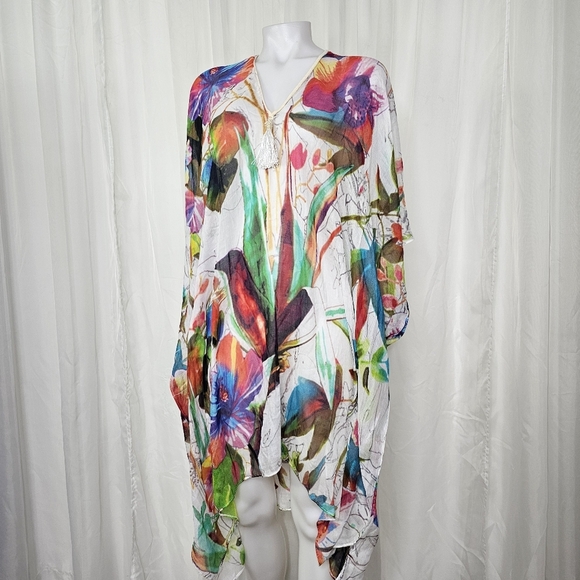 Pool To Party Colorful Floral Swim Cover-up Kimono OS - Picture 1 of 9